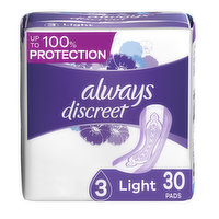 Always Discreet Discreet Always Discreet Pads, Light Absorbency, Regular Length, 30 Count, 30 Each