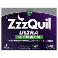 Vicks Ultra Vicks ZzzQuil Ultra Sleep Aid Tablets, 25mg Doxylamine Succinate, Over-the-Counter Medicine, 12 Ct, 12 Each