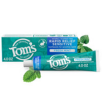 Tom's of Maine Toothpaste, Flouride-Free, Fresh Mint, Rapid Relief Sensitive, 4 Ounce