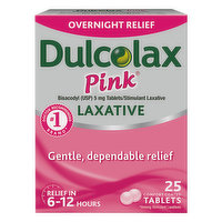 Dulcolax Pink Laxative, 5 mg, Overnight Relief, Tablets, 25 Each