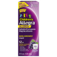 Allegra Allergy Relief, Non-Drowsy, Children's, Grape Flavor, Liquid, 2 Years & Older, 4 Fluid ounce