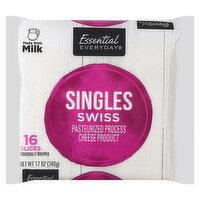 Essential Everyday Cheese Slices, Swiss, Singles, 16 Each