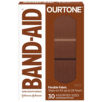 Band-Aid Ourtone Adhesive Bandages, Flexible Fabric, Assorted Sizes, BR55, 30 Each