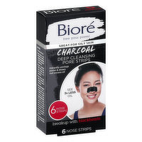 Biore Charcoal Pore Strips, Deep Cleansing, Charcoal, 6 Each