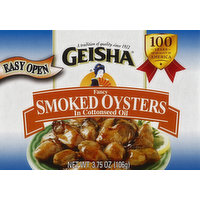 Geisha Oysters, Smoked, Fancy, in Cottonseed Oil, 3.75 Ounce