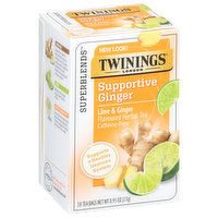 Twinings Superblends Herbal Tea, White Hibiscus, Lime & Ginger Flavoured, Caffeine-Free, Tea Bags, 18 Each