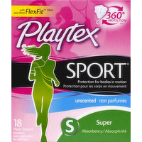 Playtex Tampons, Plastic, Super Absorbency, Unscented, 18 Each