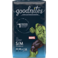 GoodNites Underwear, Nighttime, Marvel, S/M (43-68 lbs), Boys, 14 Each