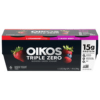 Oikos Triple Zero Yogurt, Strawberry/Mixed Berry, Blended, Greek, Nonfat, 6 Each