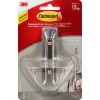 Command Double Hook, Decorative, Brushed Nickel, Large, 1 Each
