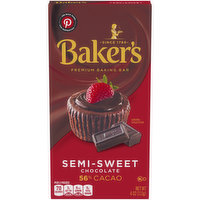 Baker's Semi-Sweet Chocolate Premium Baking Bar with 56% Cacao, 4 Ounce