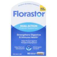 Florastor Probiotic Supplement, Dual Action, Vegetarian Capsules, 50 Each