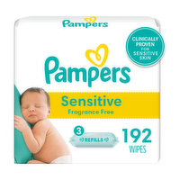 Pampers Sensitive Baby Wipes Sensitive Perfume Free 3X Refill Packs 192 Count, 192 Each