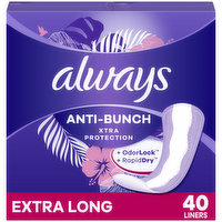 Always Daily Liners Always Anti-Bunch Xtra Protection Daily Liners, Extra Long, Unscented, 40 CT, 40 Each