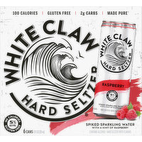 White Claw Hard Seltzer, Raspberry, Spiked, 6 Pack, 6 Each