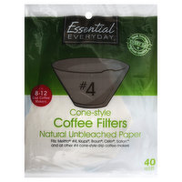 Essential Everyday Coffee Filters, Cone-Style, No. 4, Natural Unbleached Paper, 8-12 Cup, 40 Each