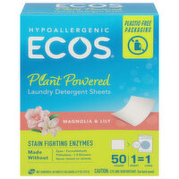 Ecos Laundry Detergent Sheets, Plant Powered, Magnolia & Lily, 50 Each