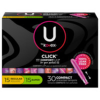 U by Kotex Tampons, Unscented, Regular/Super, Compact, 30 Each