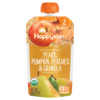 HappyBaby Organics Baby Food, Organic, Pears, Pumpkin, Peaches & Granola, Clearly Crafted, Meals, 2 (6 + Months), 4 Each