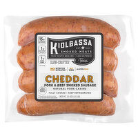 Kiolbassa Slow-Crafted Sausage, Pork & Beef Smoked, Cheddar, 13 Ounce