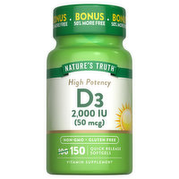 Nature's Truth Vitamin D3, High Potency, 50 mcg, Softgels, 150 Each