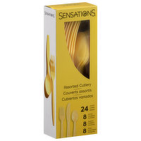 SENSATIONS Cutlery, Soft Yellow, Plastic, Assorted, 24 Each