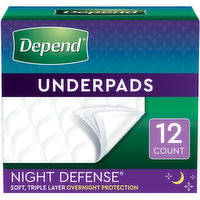 Depend Night Defense Underpads (Formerly Bed Protectors) for Incontinence, Overnight Absorbency, 12 Each