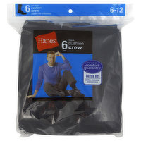 Hanes Socks, Cushion Crew, Men's, Black, 6 Each