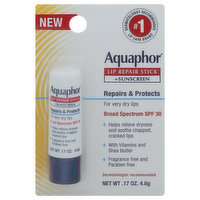 Aquaphor Lip Repair Stick + Sunscreen, Broad Spectrum SPF 30, 0.17 Ounce