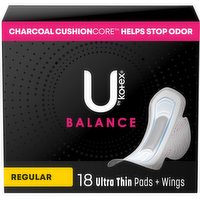 U by Kotex Balance Pads + Wings, UItra Thin, Regular, 18 Each