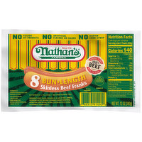 Nathan's Famous Skinless All Beef Franks, Bun Length, 12 Ounce