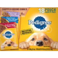 Pedigree Food for Dogs, Chopped Ground Dinner, 18 Pouch, Variety Pack, 18 Each