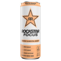 Rockstar Focus Energy Drink, White Peach, Energy & Mental Boost, 12 Fluid ounce