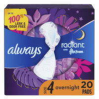 Always Radiant Radiant Overnight Pads, Size 4, 20 Each