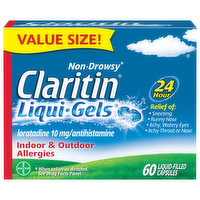 Claritin Indoor & Outdoor Allergies, 24 Hour, 10 mg, Liqui-Gels, Capsules, Value Size, 60 Each