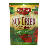 Bella Sun Luci Tomatoes, Sun Dried, with Italian Basil, Julienne-Cut, 3 Ounce