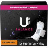 U by Kotex Balance Pads + Wings, Ultra Thin, Overnight, 13 Each