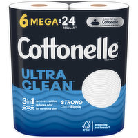 Cottonelle Ultra Clean Toilet Paper, Mega, 1-Ply, 6 Each