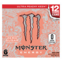 Monster Energy Energy Drink, Zero Sugar, Ultra Peachy Keen, 6 Pack, 6 Each