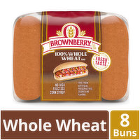 Brownberry Brownberry Whole Grains 100% Whole Wheat Hot Dog Buns, Soft & Hearty, 8 Buns, 16 oz, 16 Ounce
