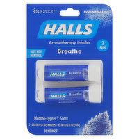 SpaRoom Halls Aromatherapy Inhaler, Breathe, Mentho-Lyptus Scent, 2 Pack, 2 Each
