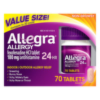 Allegra Allergy Relief, Indoor/Outdoor, 24 Hr, Non-Drowsy, Tablets, Value Size, 70 Each