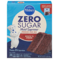 Pillsbury Moist Supreme Cake Mix, Zero Sugar, Premium, Devil's Food, 16 Ounce