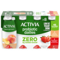 Activia Yogurt Drink, Low Fat, 1.5% Milkfat, Zero Added Sugar, Peach/Strawberry, 8 Each