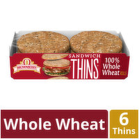 Brownberry Brownberry 100% Whole Wheat Sandwich Thins, 6 Rolls, 12 oz, 12 Ounce