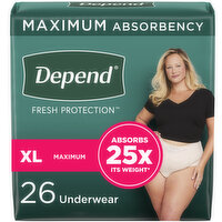 Depend Fresh Protection Incontinence Underwear for Women, Maximum Absorbency, XL, Blush, 26 Each