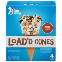 Blue Bunny Load'd Cones Frozen Dairy Dessert, Bunny Tracks, 4 Each