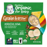 Gerber Organic for Baby Morning Bowl, Oats, Quinoa & Farro with Tropical Fruits, Grain & Grow, Crawler (10+ Months), 4.5 Ounce