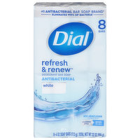 Dial Refresh & Renew Bar Soap, Deodorant, Antibacterial, White, 8 Each