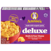 Annie Pasta & Cheese Sauce, Shells & Four Cheese, Deluxe, 11.3 Ounce